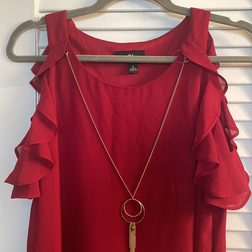 I.N. San Francisco NWT Ruffled Chiffon Shift Dress Size S.DetachableNecklace. - Picture 2 of 6
